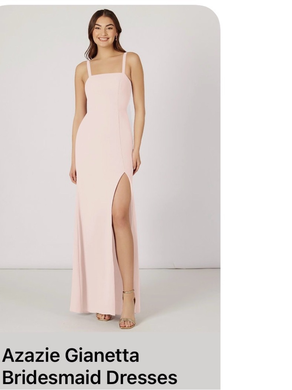 Azazie Pale Pink Square-Neck Maxi Dress with High Slit